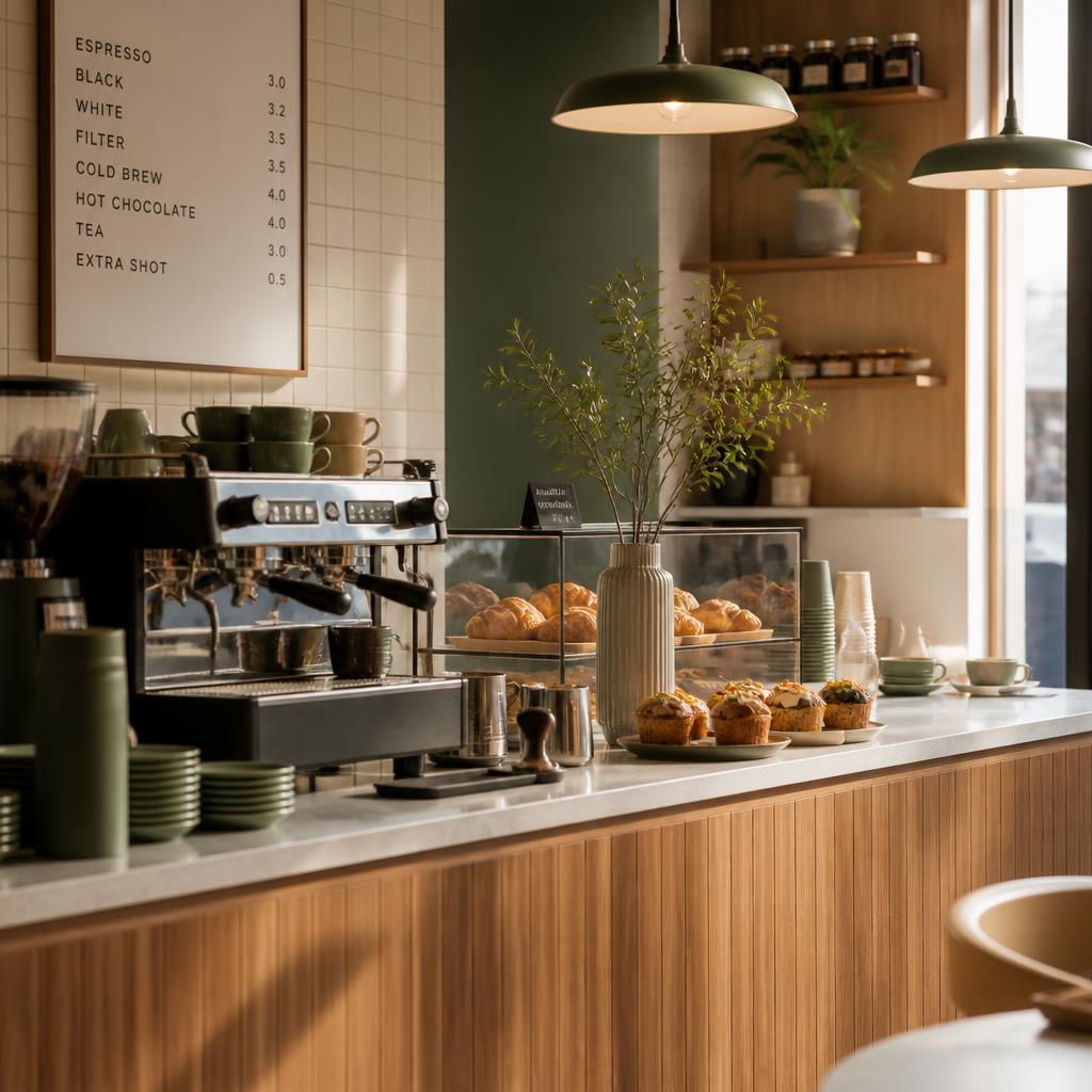 Comptoir et machine à café de la cantine