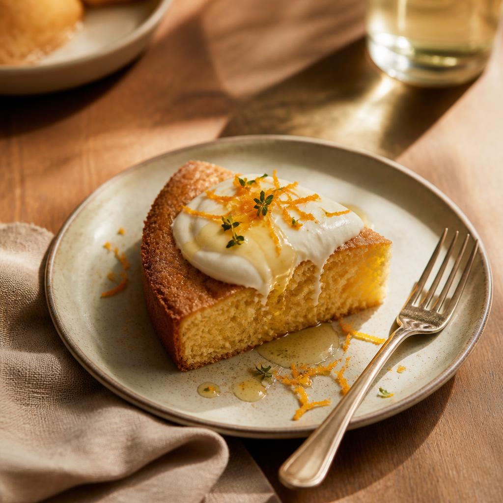 Gâteau à l'huile d'olive et agrumes, crème